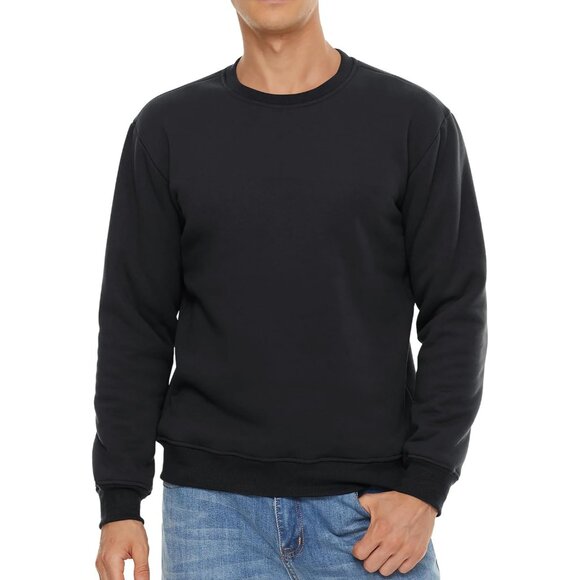 Mens Crewneck Sweatshirt Fleece Lined Warm Winter Outdoor Long Sleeve Pullover - Picture 4 of 6